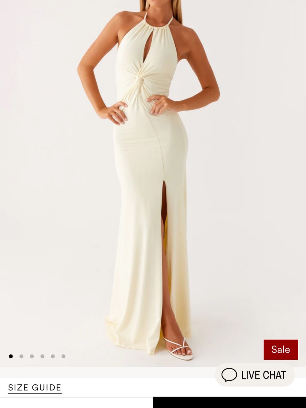 Peppermayo Cream Halter Twist Front Slit Maxi Dress